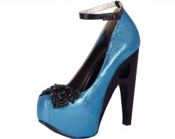 A8047L Turquoise Metallic Heart Cut Out Platform Heel *ALL ITEMS FINAL SALE/NON-RETURNABLE*