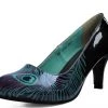 A8480L Black & Purple Peacock Feather Anti-Pop Heel Womens