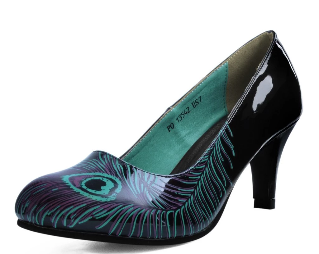 A8480L Black & Purple Peacock Feather Anti-Pop Heel Womens 1 A8480L Black & Purple Peacock Feather Anti-Pop Heel Womens