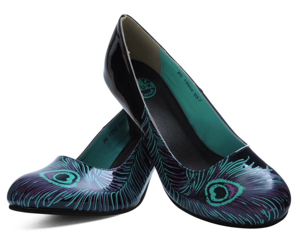 A8480L Black & Purple Peacock Feather Anti-Pop Heel Womens 3 A8480L Black & Purple Peacock Feather Anti-Pop Heel Womens