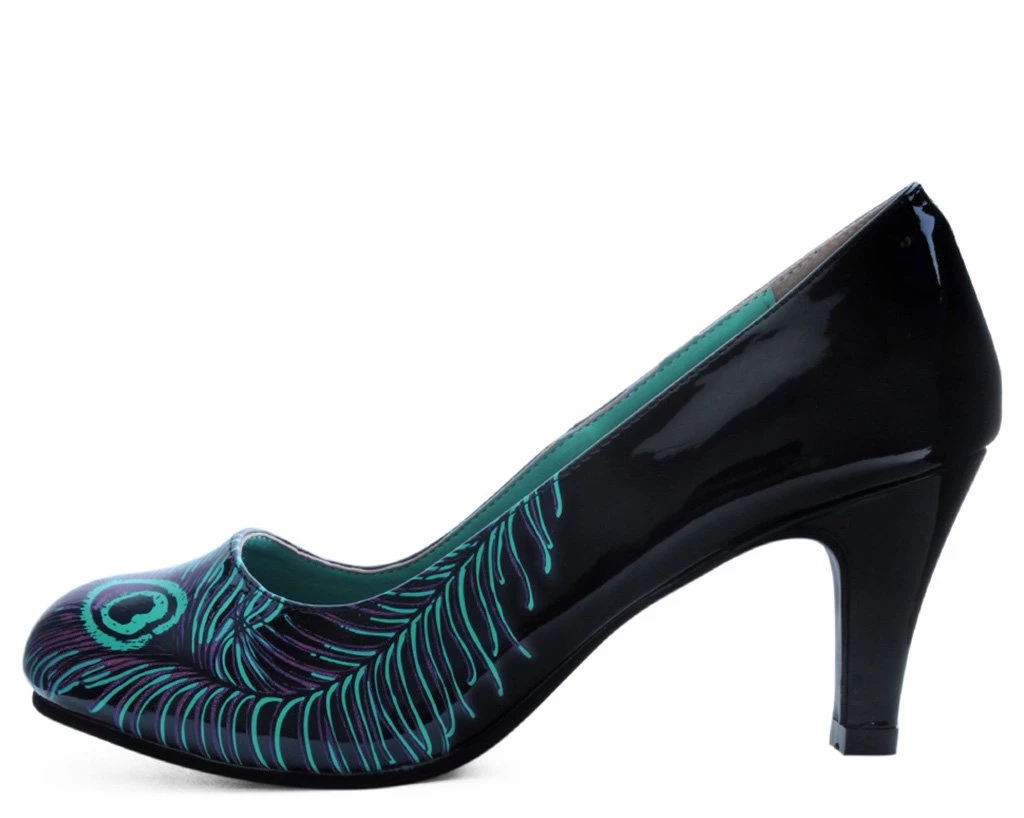A8480L Black & Purple Peacock Feather Anti-Pop Heel Womens 2 A8480L Black & Purple Peacock Feather Anti-Pop Heel Womens
