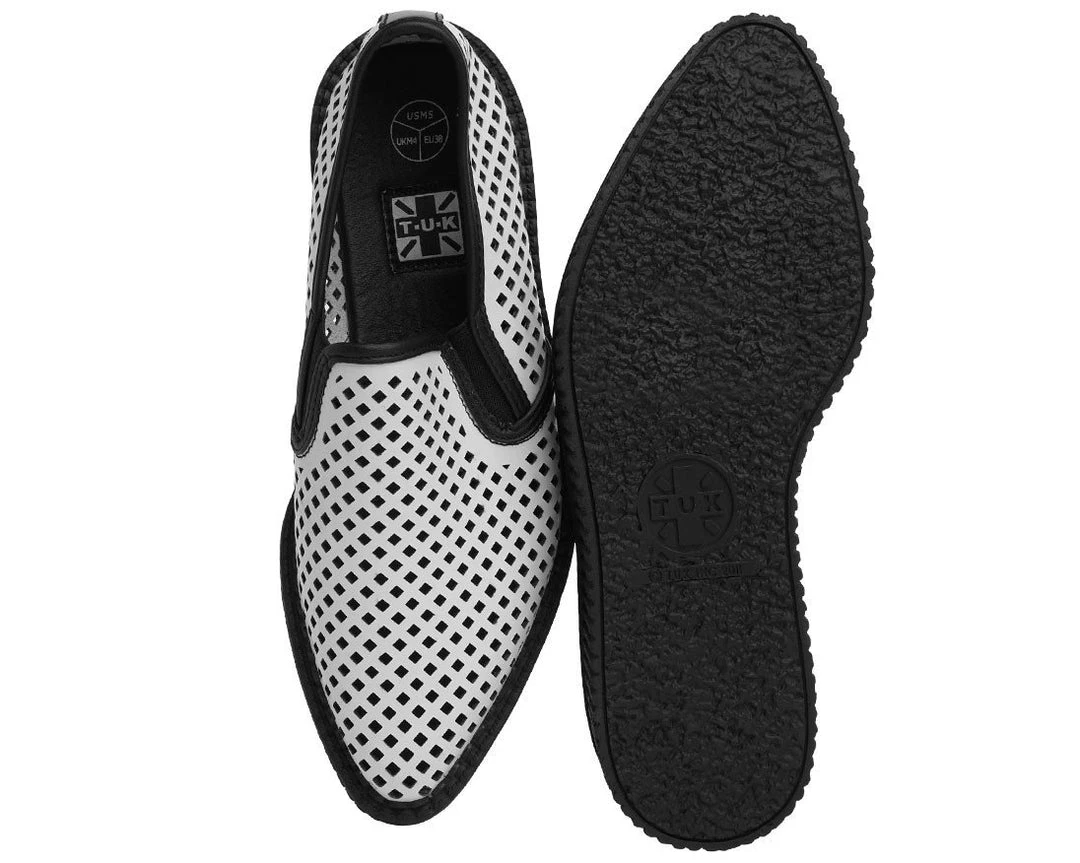 A9030 White Perforated Pointed Slip Ons 3 A9030 White Perforated Pointed Slip Ons