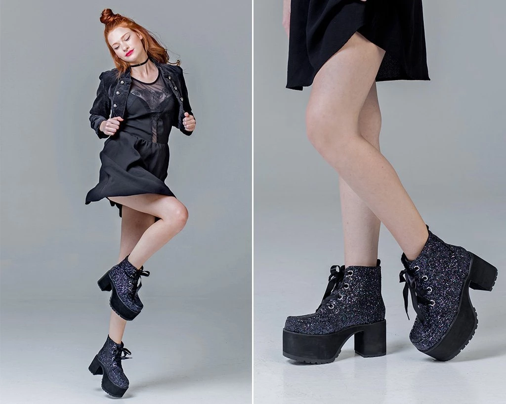 A9274L Black Jewels Glitter Nosebleed Boot Womens 5 A9274L Black Jewels Glitter Nosebleed Boot Womens