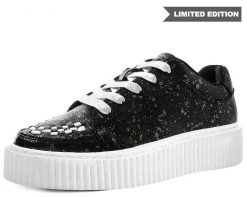 A9314 Womens Black & Chrome Paint Splatter Casbah Creeper