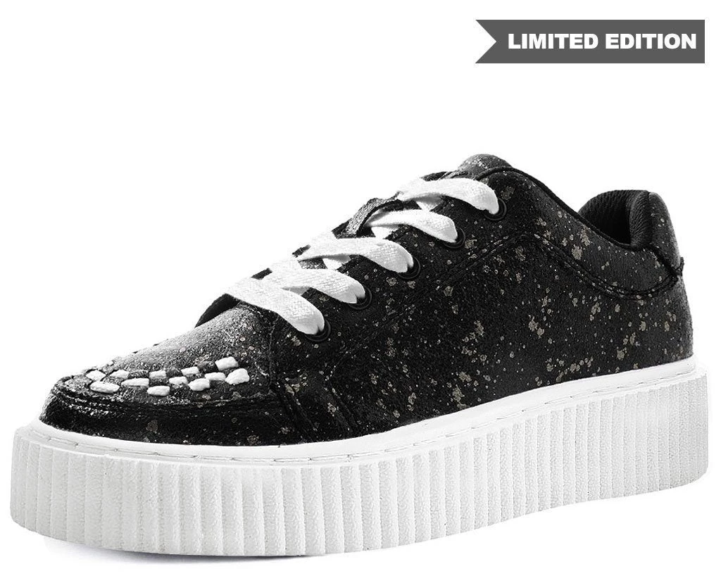 A9314 Womens Black & Chrome Paint Splatter Casbah Creeper 1 A9314 Womens Black & Chrome Paint Splatter Casbah Creeper