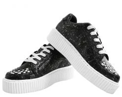 A9314 Womens Black & Chrome Paint Splatter Casbah Creeper 6 A9314 Womens Black & Chrome Paint Splatter Casbah Creeper