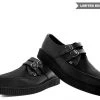 A9348 Black Leather & Cowhair 2-Buckle Pointed Creeper