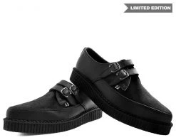 A9348 Black Leather & Cowhair 2-Buckle Pointed Creeper