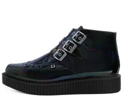 A9350 Womens Black Hologram Patent 3-Buckle Pointed Boot 10 A9350 Womens Black Hologram Patent 3-Buckle Pointed Boot