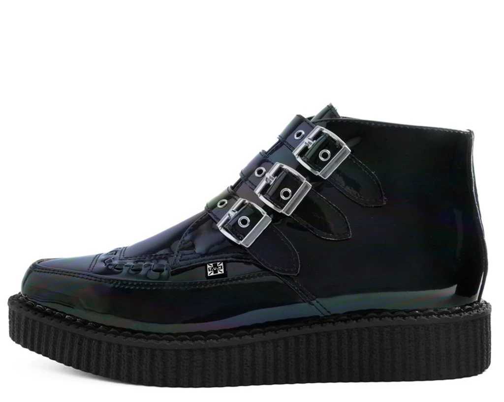 A9350 Womens Black Hologram Patent 3-Buckle Pointed Boot 4 A9350 Womens Black Hologram Patent 3-Buckle Pointed Boot