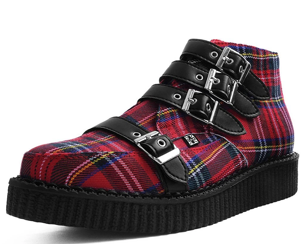 A9411 Vegan Red Plaid 4-Buckle Pointed Boot 1 A9411 Vegan Red Plaid 4-Buckle Pointed Boot