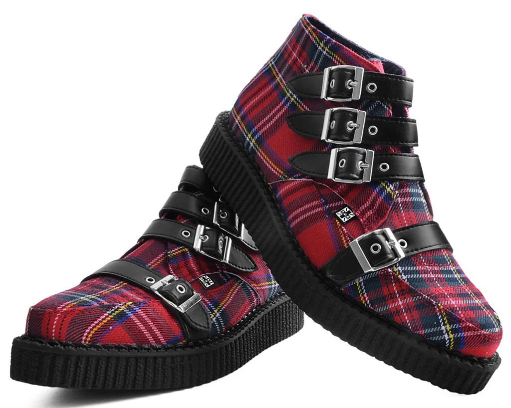 A9411 Vegan Red Plaid 4-Buckle Pointed Boot 2 A9411 Vegan Red Plaid 4-Buckle Pointed Boot