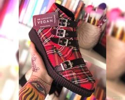 A9411 Vegan Red Plaid 4-Buckle Pointed Boot 11 A9411 Vegan Red Plaid 4-Buckle Pointed Boot