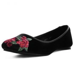 A9432L CLEARANCE Black Velvet Rose Embroidered Flat