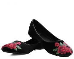 A9432L CLEARANCE Black Velvet Rose Embroidered Flat