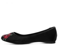 A9432L CLEARANCE Black Velvet Rose Embroidered Flat