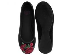 A9432L CLEARANCE Black Velvet Rose Embroidered Flat