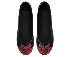A9432L CLEARANCE Black Velvet Rose Embroidered Flat