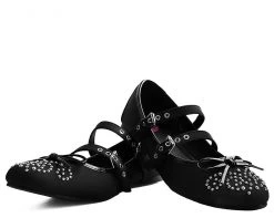 A9435L CLEARANCE Black Double Strap Studded Ballet Flat