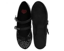 A9435L CLEARANCE Black Double Strap Studded Ballet Flat