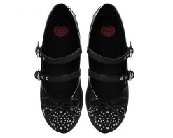 A9435L CLEARANCE Black Double Strap Studded Ballet Flat