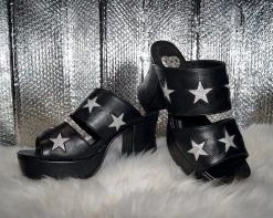 A9442L Black & Silver Star Strappy Marley Heel *ALL ITEMS FINAL SALE/NON-RETURNABLE*