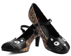 A9444L CLEARANCE Leopard Kitty Mary Jane Heel