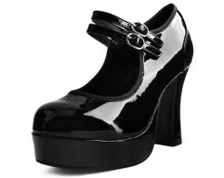 A9448L Black Patent Double Strap Classic Platform Heel
