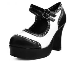 A9449L Black & White Studded Classic Platform Heel