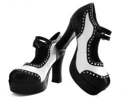 A9449L Black & White Studded Classic Platform Heel