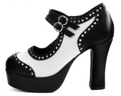 A9449L Black & White Studded Classic Platform Heel