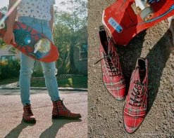 A9503 Red Plaid Pointed Lace Up Boot 15 A9503 Red Plaid Pointed Lace Up Boot