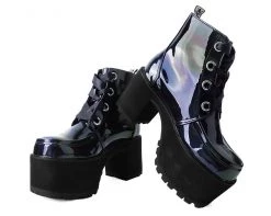 A9505L Black Hologram Patent Nosebleed Boot Womens