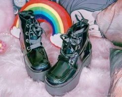 A9505L Black Hologram Patent Nosebleed Boot Womens