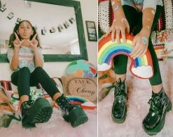 A9505L Black Hologram Patent Nosebleed Boot Womens