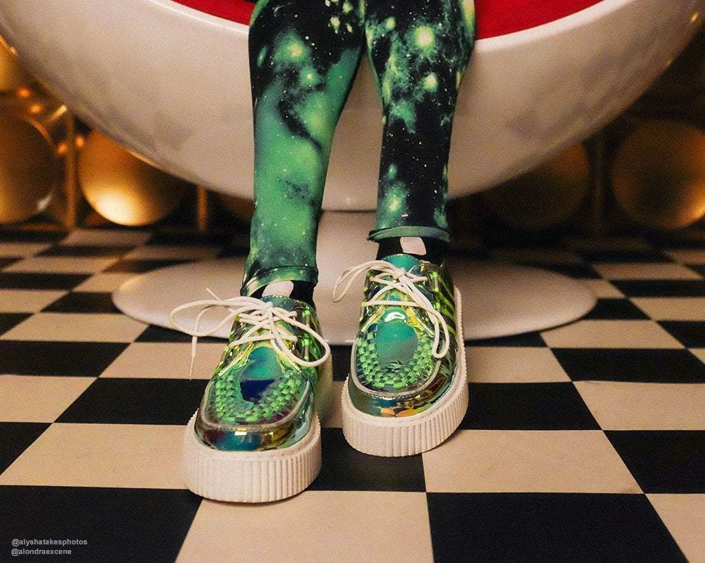 A9552 Green Hologram Reflective Stripe Casbah Creeper Womens 7 A9552 Green Hologram Reflective Stripe Casbah Creeper Womens