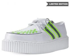 A9553 Womens White Patent Reflective Stripe Casbah Creeper