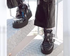 A9568 Black Hologram & Glitter Velcro Casbah Creeper Womens