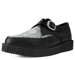 T.U.K. Footwear Outlet store 29 A9651 Womens Black & Grey Snake Pointed Buckle Creeper