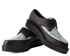 A9651 Womens Black & Grey Snake Pointed Buckle Creeper