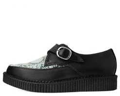 A9651 Womens Black & Grey Snake Pointed Buckle Creeper