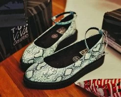 A9705L Glow Snakeskin Pointed Ballet Ankle Strap Creeper