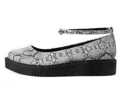 A9705L Glow Snakeskin Pointed Ballet Ankle Strap Creeper