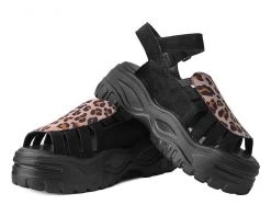 A9722L Black & Leopard Wave Platform Sandal Womens