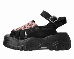 A9722L Black & Leopard Wave Platform Sandal Womens