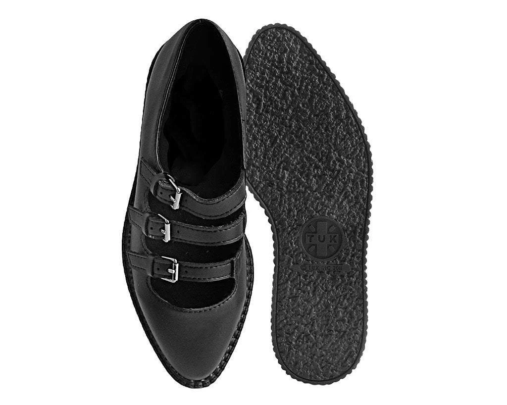 A9733L Black TUKskin™ Pointed 3-Strap Mary Jane Womens 4 A9733L Black TUKskin™ Pointed 3-Strap Mary Jane Womens