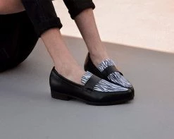 A9766 Black & White Zebra Print Loafer Mary Janes