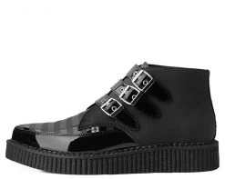 A9786 Black Matte & Patent Stripe Pointed 3-Buckle Boot Womens 11 A9786 Black Matte & Patent Stripe Pointed 3-Buckle Boot Womens