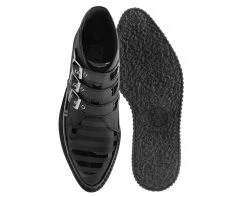 A9786 Black Matte & Patent Stripe Pointed 3-Buckle Boot Womens 10 A9786 Black Matte & Patent Stripe Pointed 3-Buckle Boot Womens