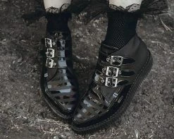 A9786 Black Matte & Patent Stripe Pointed 3-Buckle Boot Womens 13 A9786 Black Matte & Patent Stripe Pointed 3-Buckle Boot Womens